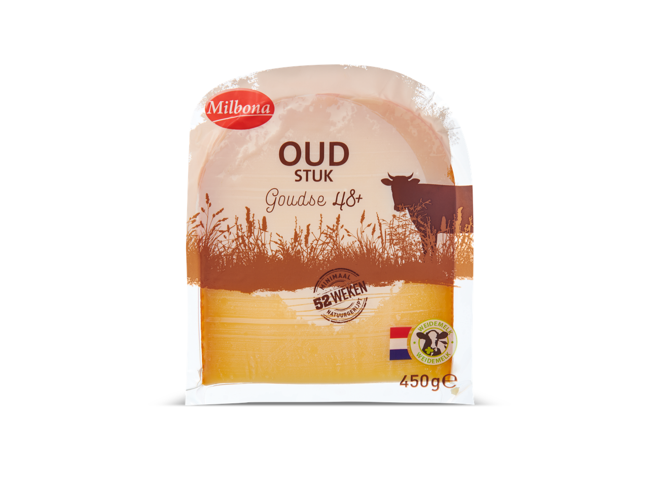 Milbona Oud Gouda 48+ kaas, 450g.