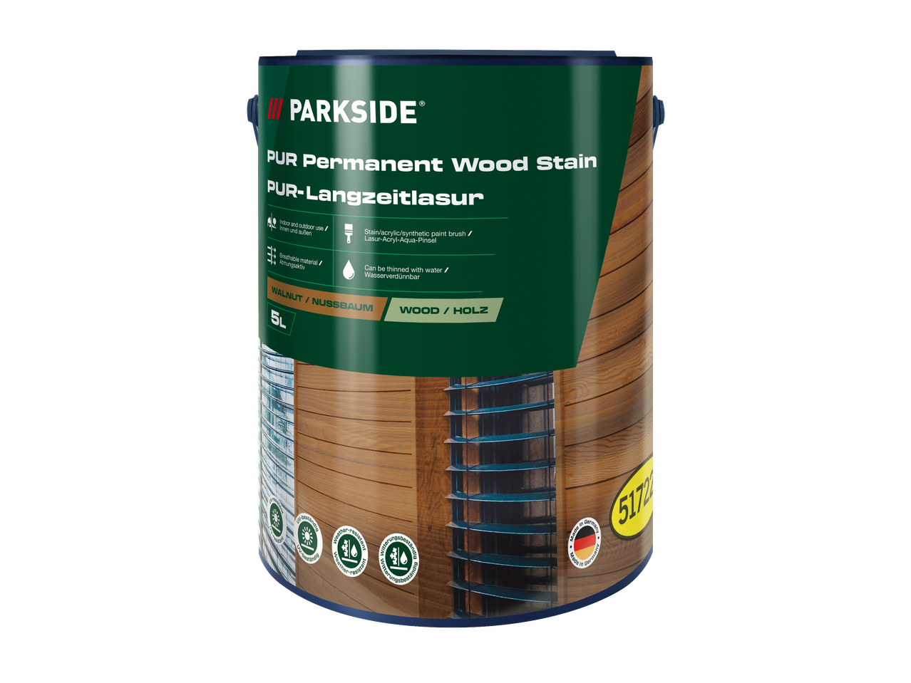 PARKSIDE PUR Permanent Houtbeits in walnootkleur, 5L, geschikt voor binnen en buiten.