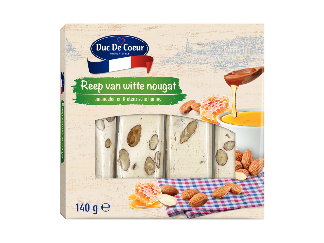 Duc De Coeur zachte nougatrepen met amandelen en Kretenzische honing, 140g.