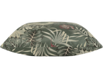 Almofadas com padrão tropical de folhas.
