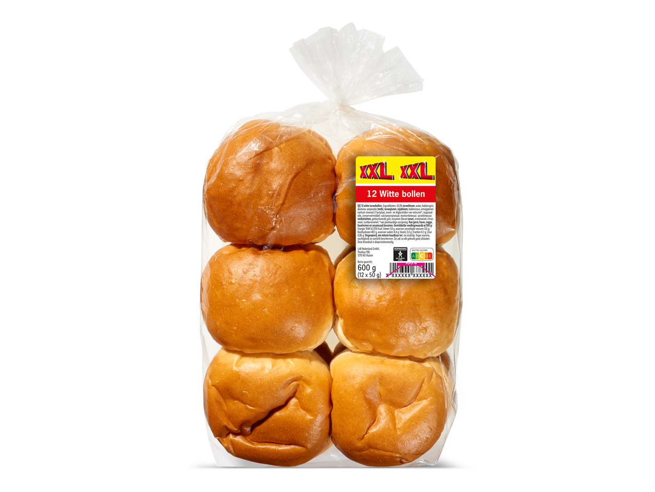 Een verpakking met 12 witte bollen van 600 gram.