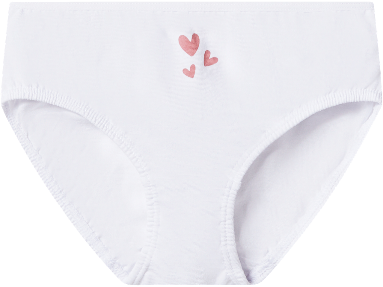 Witte kinderonderbroek met roze hartjes.
