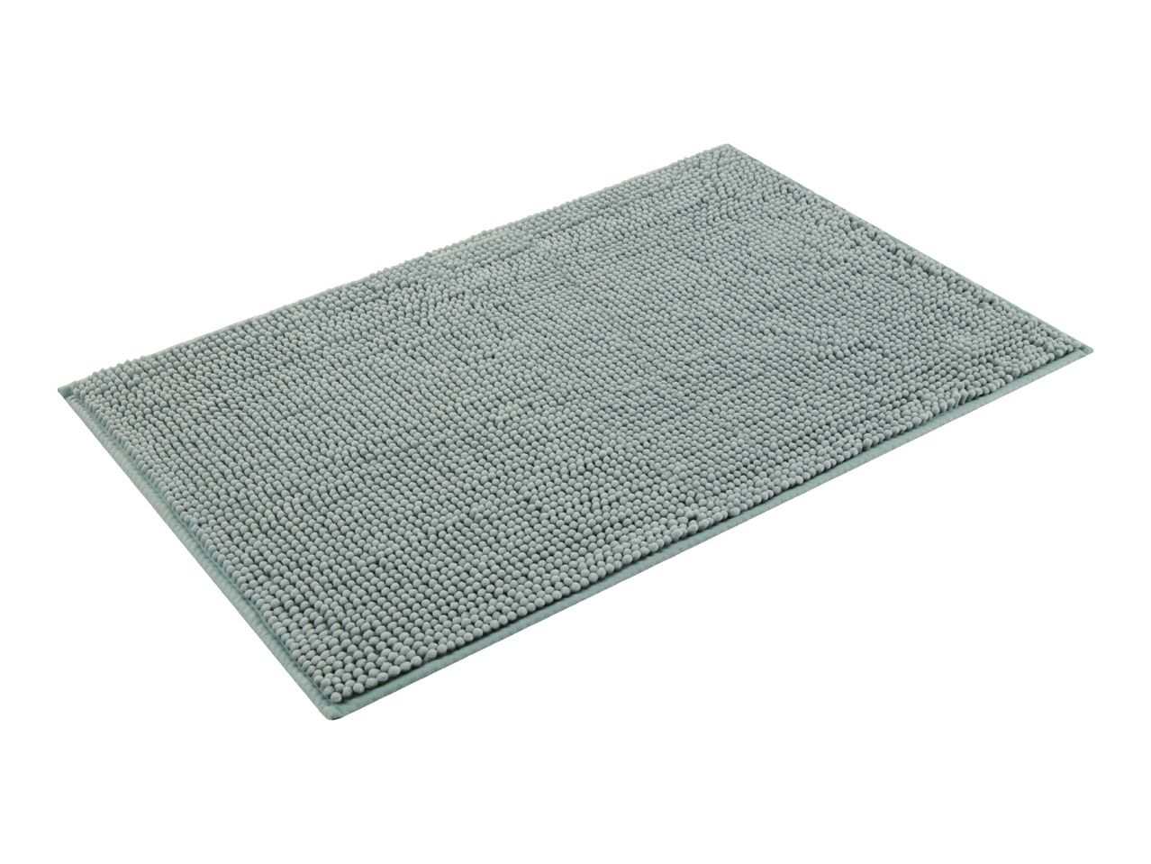 A light teal bath mat with a textured surface.