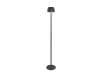 Stehlampe mit plissiertem Schirm auf schwarzem Hintergrund