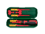 Jogo de chaves de fenda Parkside numa caixa verde.