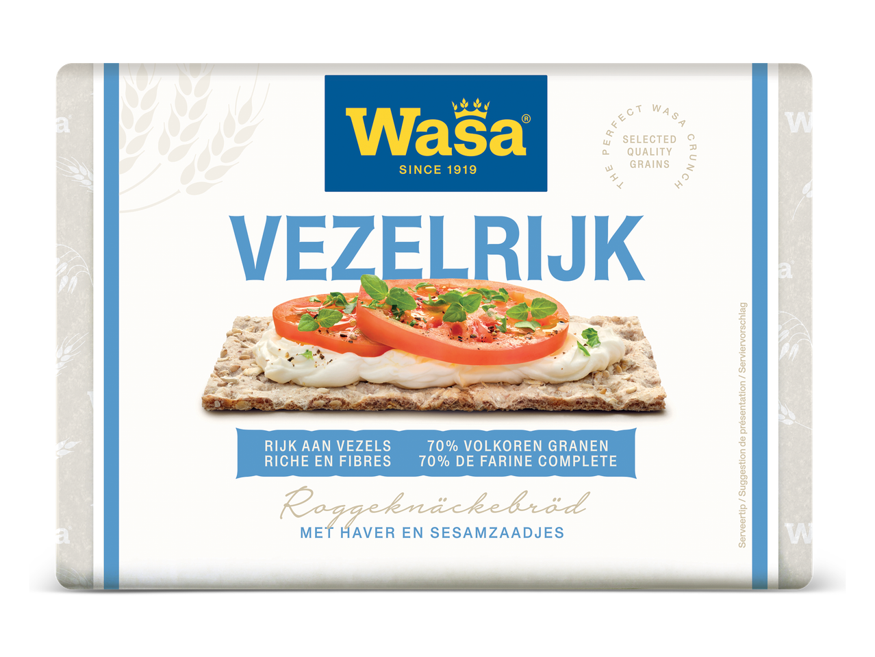 Vezelrijk roggeknäckebröd met haver en sesamzaadjes.