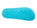Bottom of a single turquoise slide sandal with a textured sole pattern