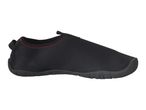 Black water shoe with red stitching and a pull tab on the heel.