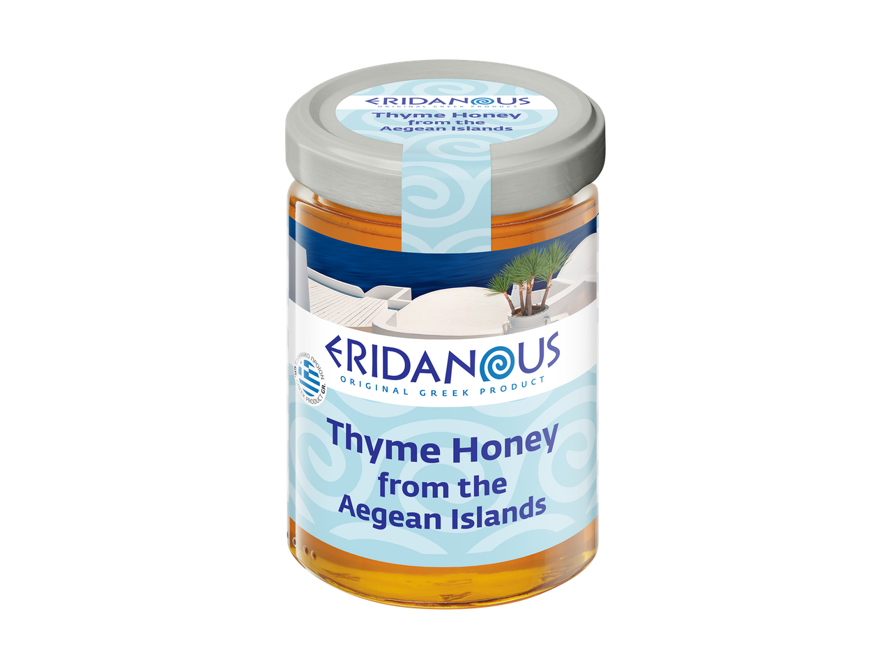 Pot de miel de thym des îles Égéennes, produit grec original.