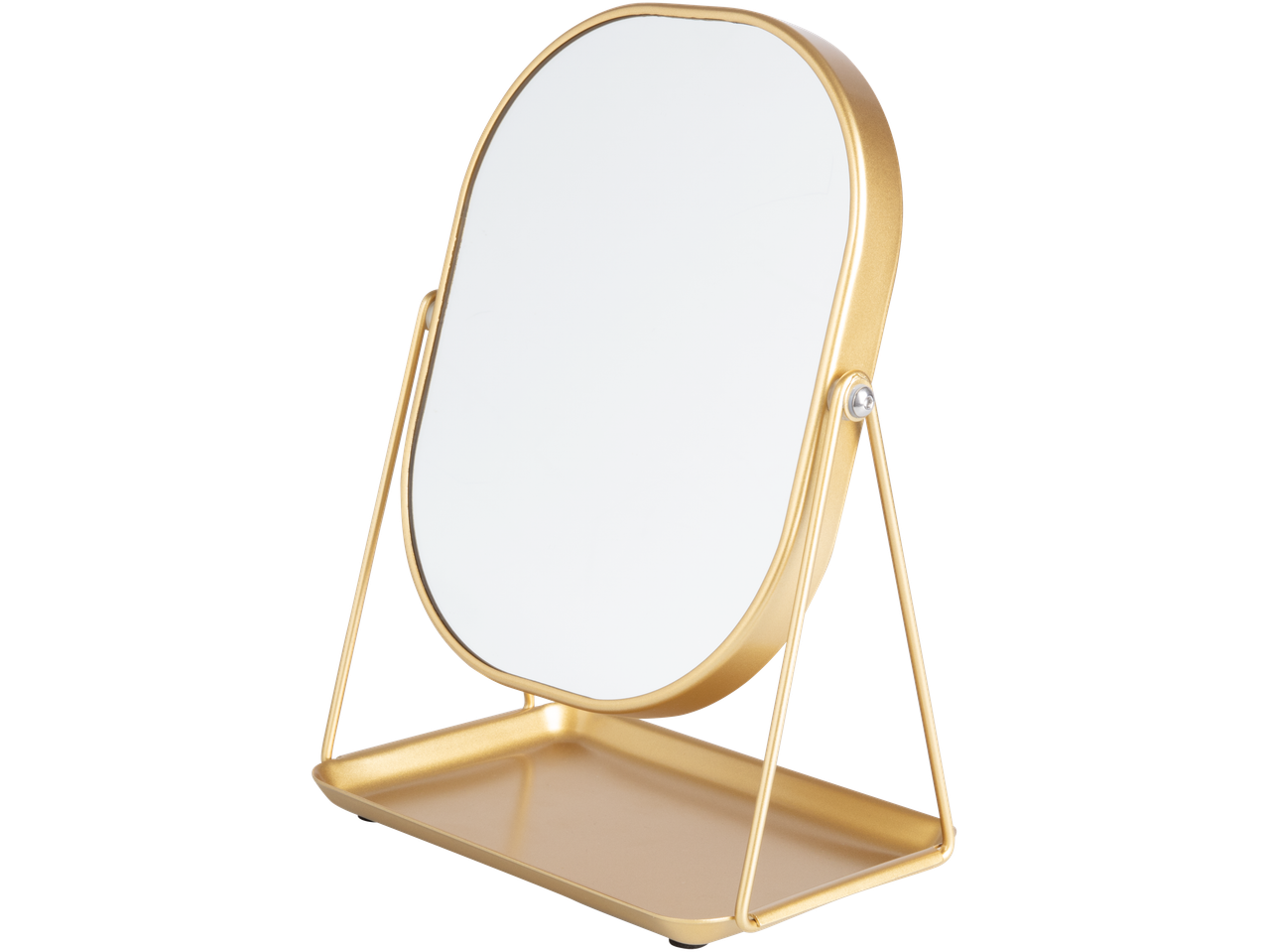 Zelta ovāls galda spogulis ar uzglabāšanas paplāti.