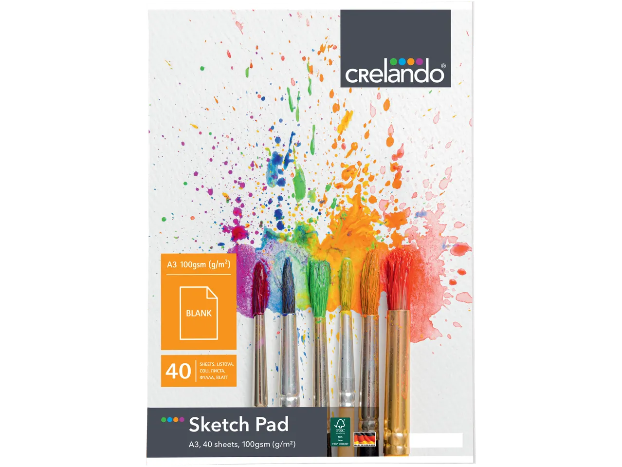 Crelando A3 skic blok: 40 listova belog papira od 100 gsm.