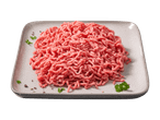 Frisches, rohes Hackfleisch auf einem grauen Teller mit Kräutern garniert.