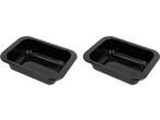 Two black rectangular baking dishes with rounded corners, side by side.