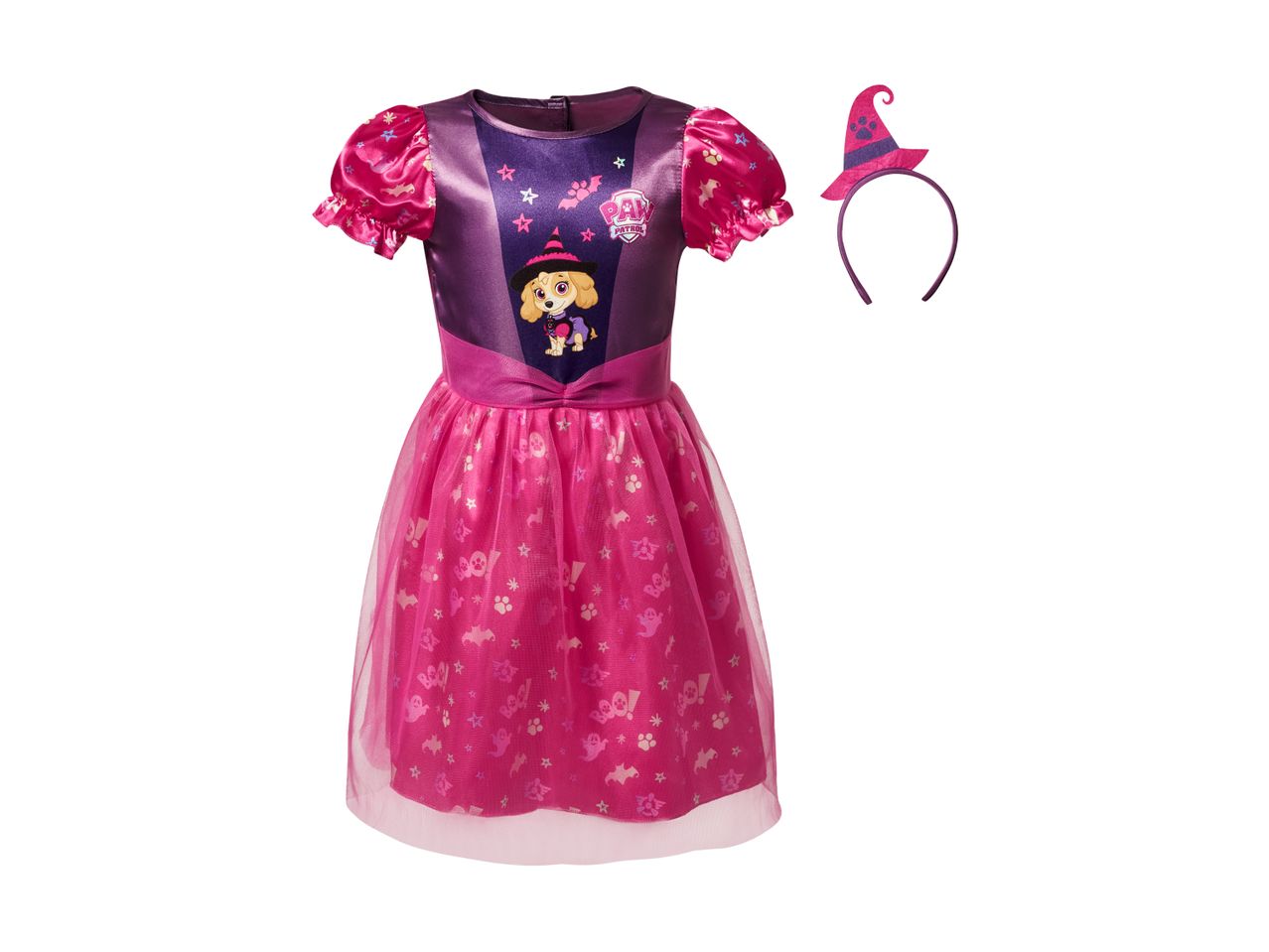 Paw Patrol Skye witch costume dress with a matching witch hat headband.
