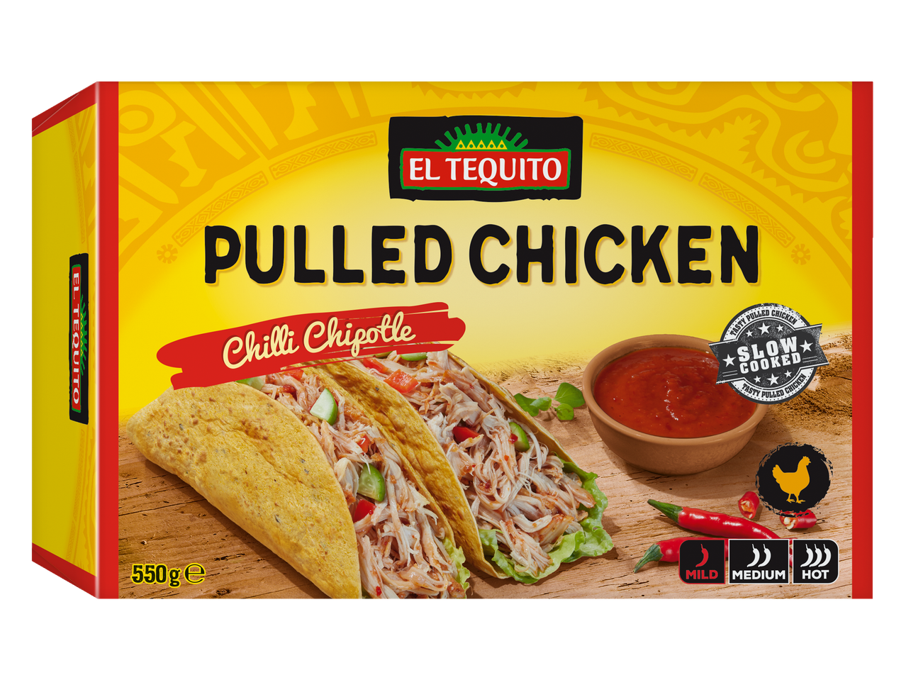 El Tequito Pulled Chicken Chilli Chipotle in tacos.