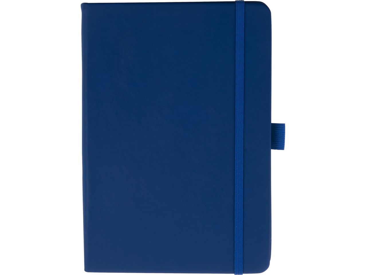 A deep blue notebook A5 with an elastic closure.