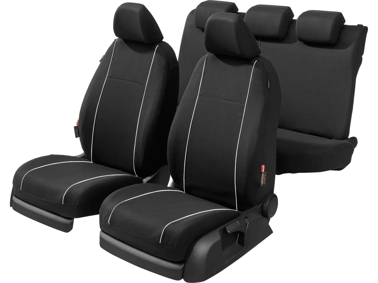 ULTIMATE SPEED® 12 dalių automobilinių sėdynių užvalkalų komplektas juodos spalvos su baltais apvadais