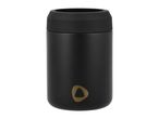 Black insulated beverage holder with a gold triangular logo on the front