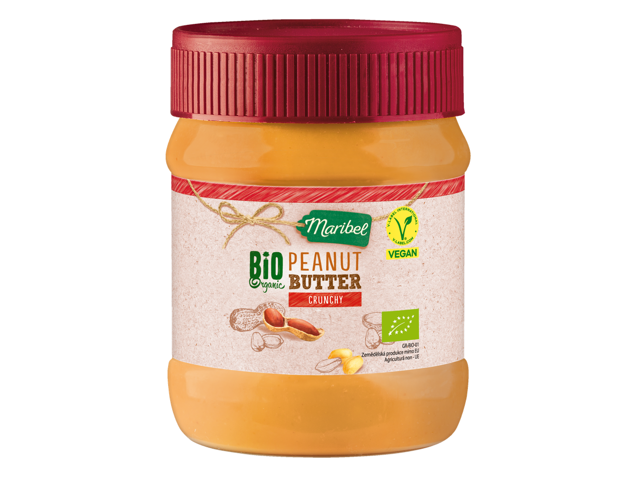 Borcan de unt de arahide organic Maribel, crocant și vegan.