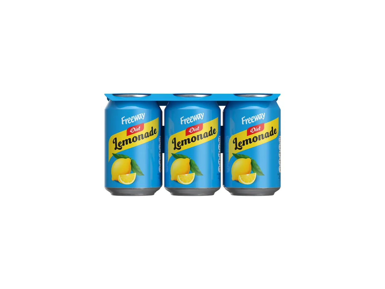 Three cans of Freeway Diet Lemonade.