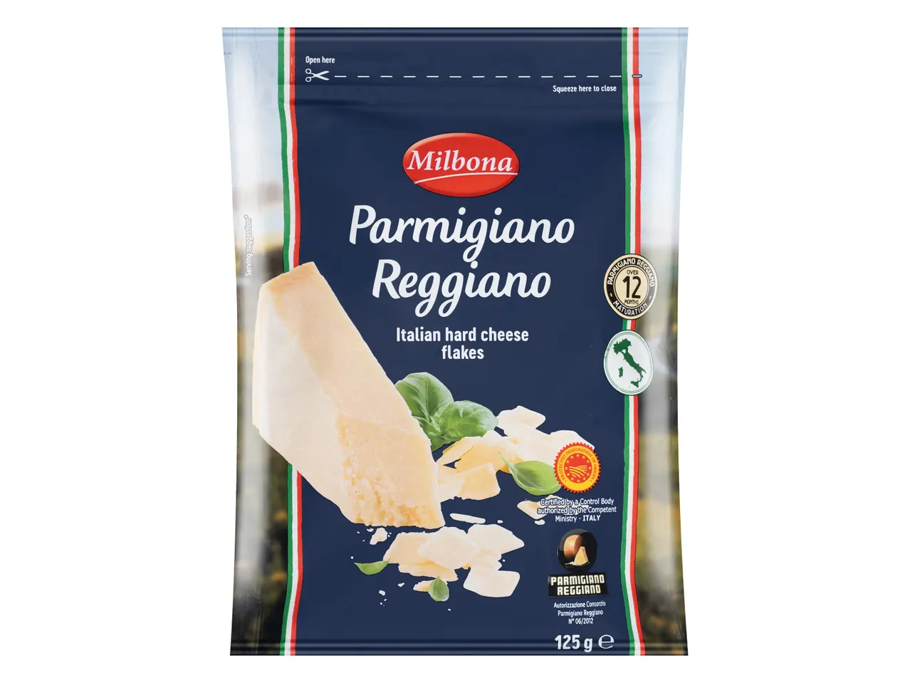 Milbona Parmigiano Reggiano: olasz kemény sajt pehelyben.