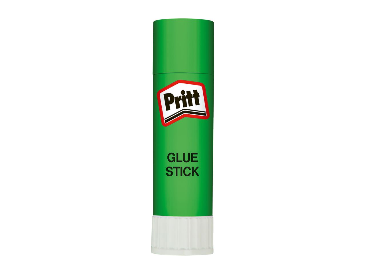 Green glue stick with a white base and a red and white label.