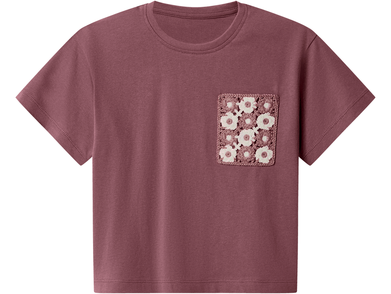 LUPILU zīdaiņu T-krekls ar īsām piedurknēm, brūns, ar tamborētu ziedu kabatu