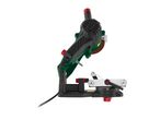 A green and black electric chain saw sharpener is shown on a white background.