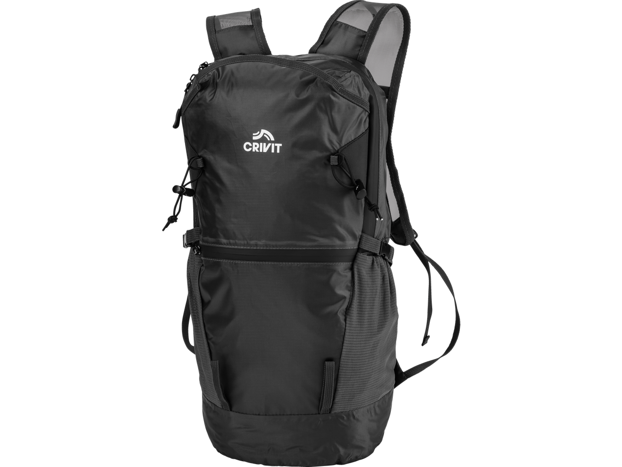 CRIVIT black lightweight backpack with adjustable straps and bungee cords.