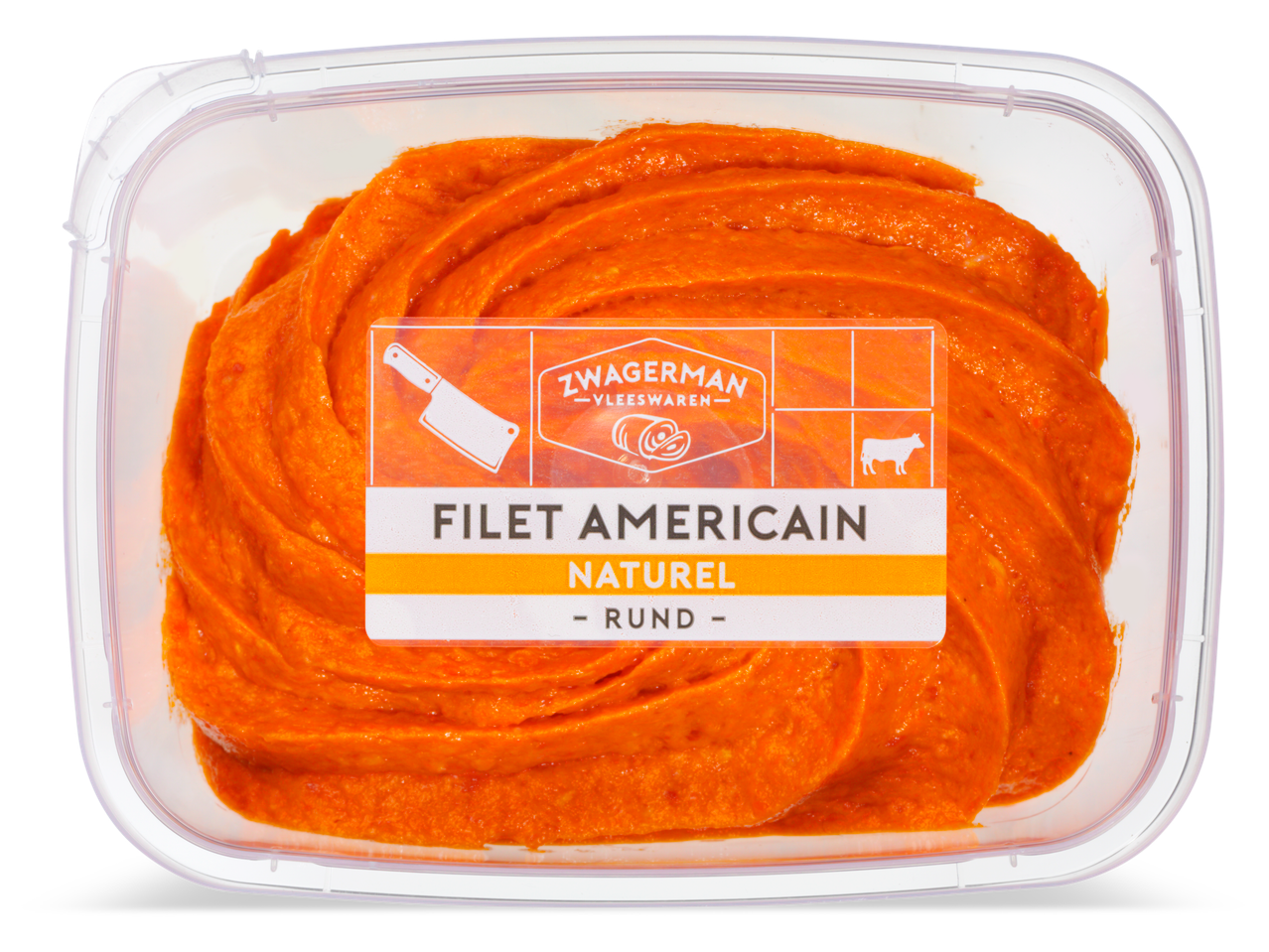 Zwagerman Filet Americain Naturel in een plastic bakje.