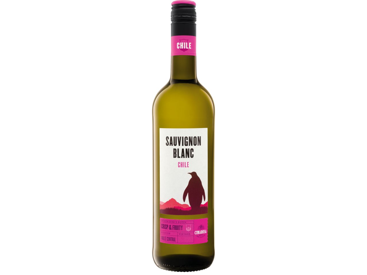 Бутилка бяло вино Sauvignon Blanc от Чили от марката Cimarosa.