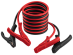 Червено-черни кабели за стартиране на автомобил с щипки, навити на руло