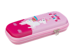 Roze CRELANDO etui met eenhoorn en de tekst „Lucky Unicorn”.