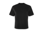 Ein schwarzes T-Shirt mit Rundhalsausschnitt.