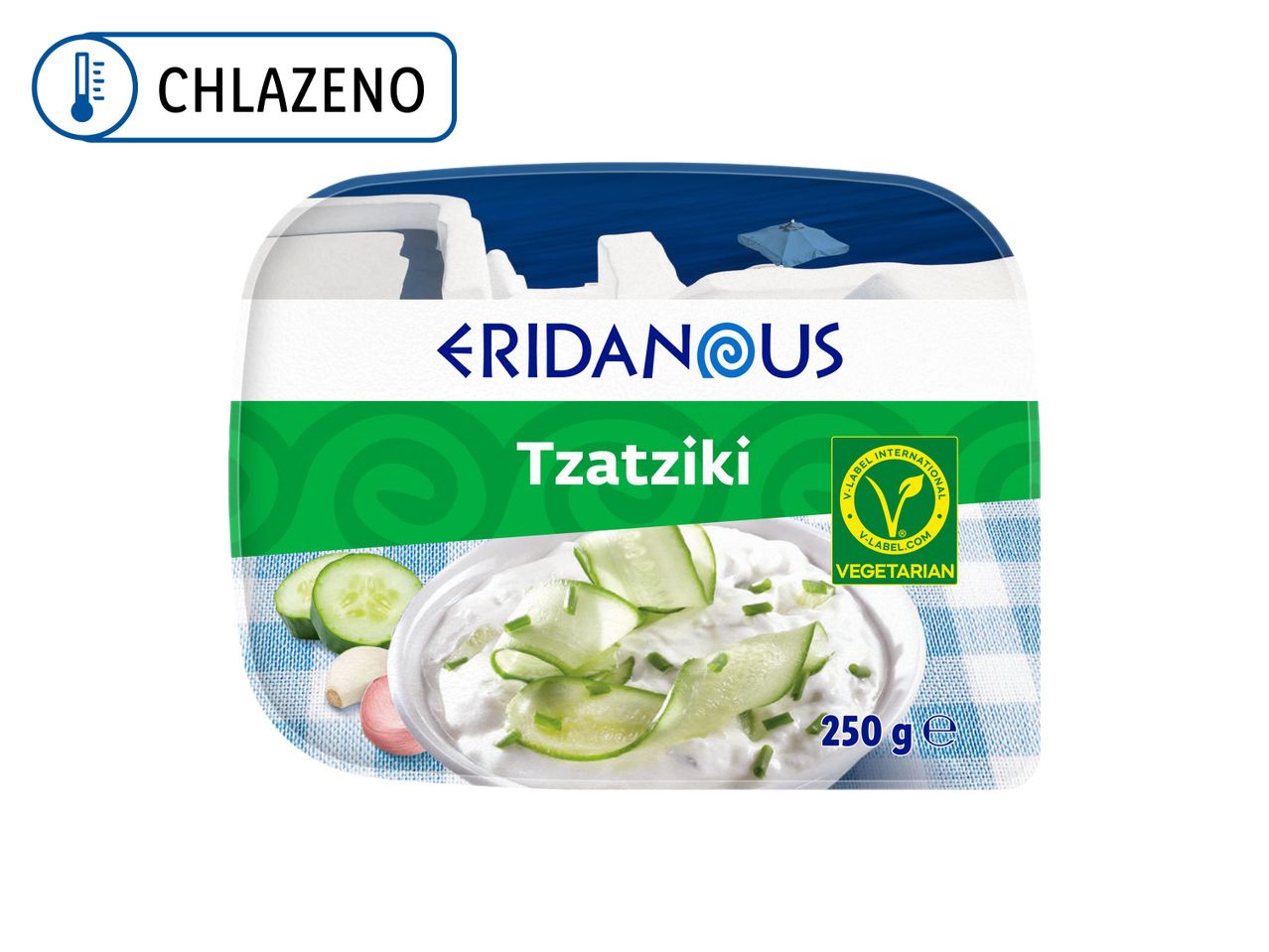 Eridanus Tzatziki jogurt, 250g, s okurkou a česnekem.