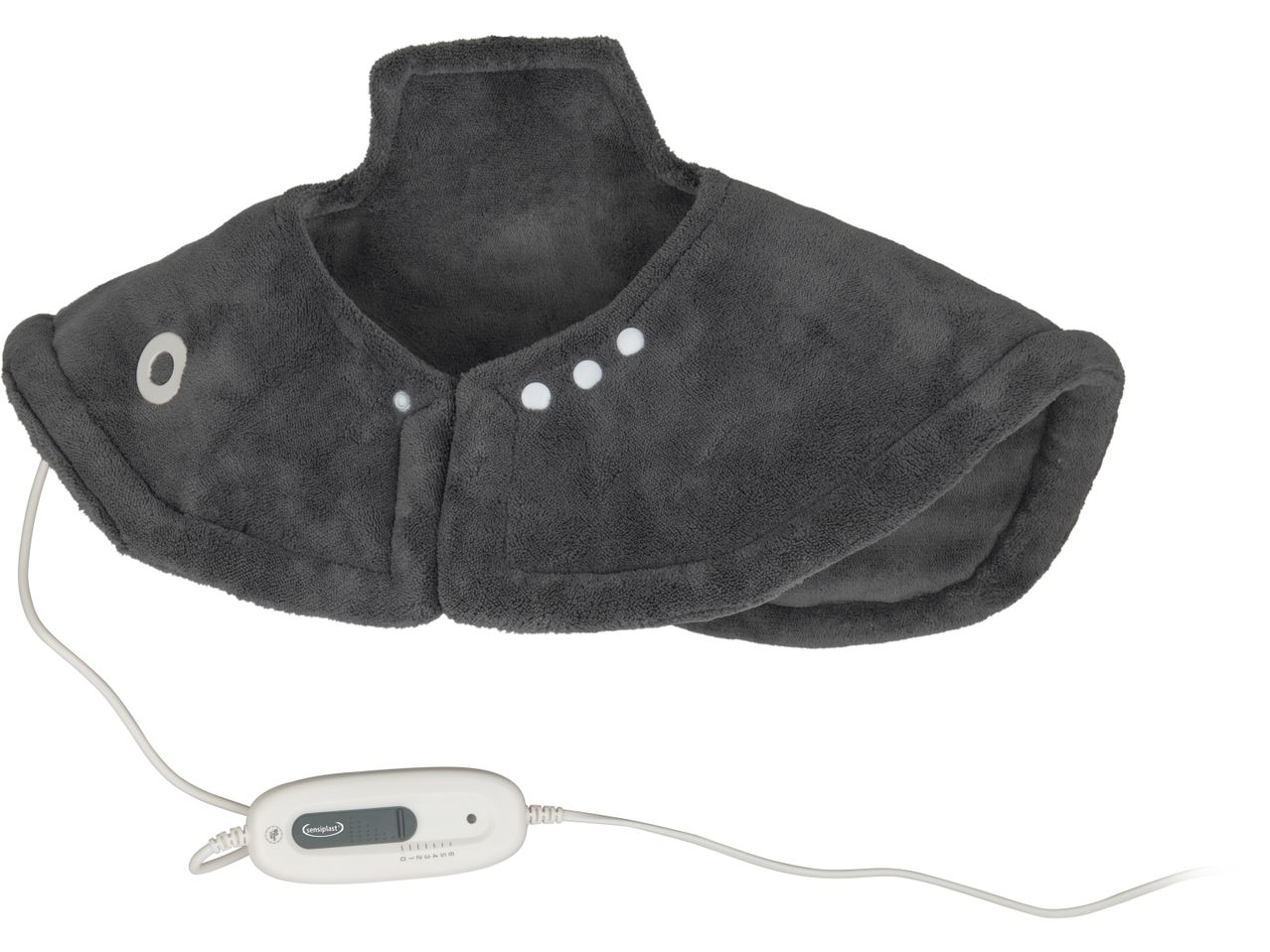 Termoforo per spalle e nuca Sensiplast grigio con controller e cavo.