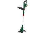 Cordless grass trimmer with an adjustable handle and a red knob.