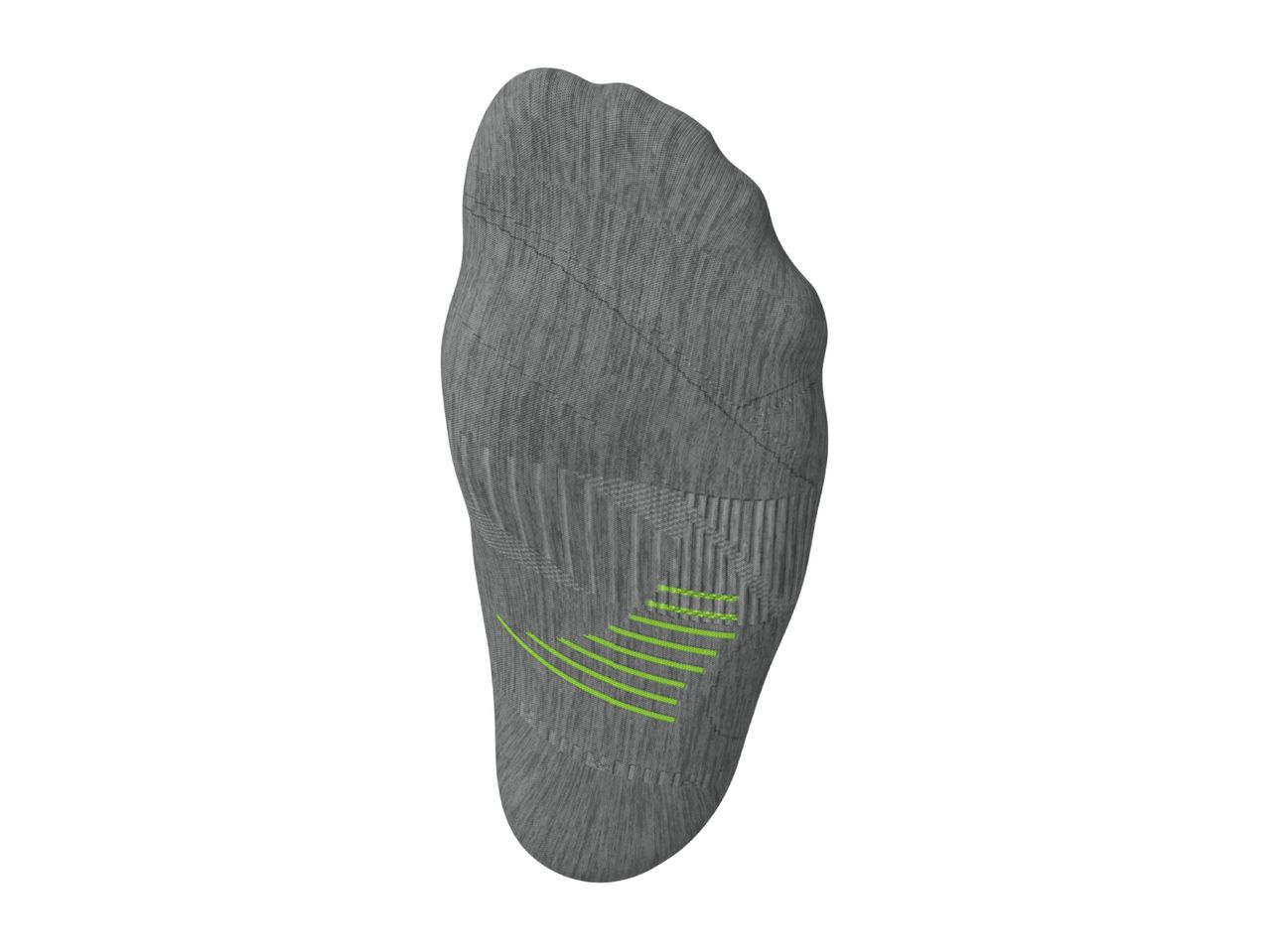 Grey sock with green stripes on the sole