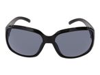 Black sunglasses with dark lenses and rhinestone embellishments on the frame.