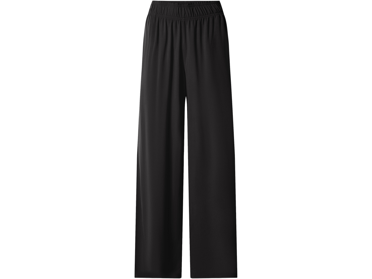 Fekete, bő szárú nadrág rugalmas derékpánttal.