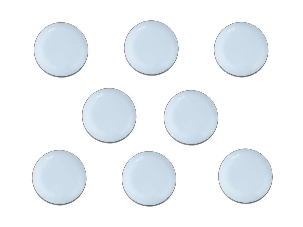Nine light blue plates with dark gray rims are arranged in a grid pattern on a white background.