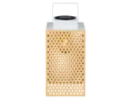 Solar-powered lantern with a beige lattice pattern and white top.