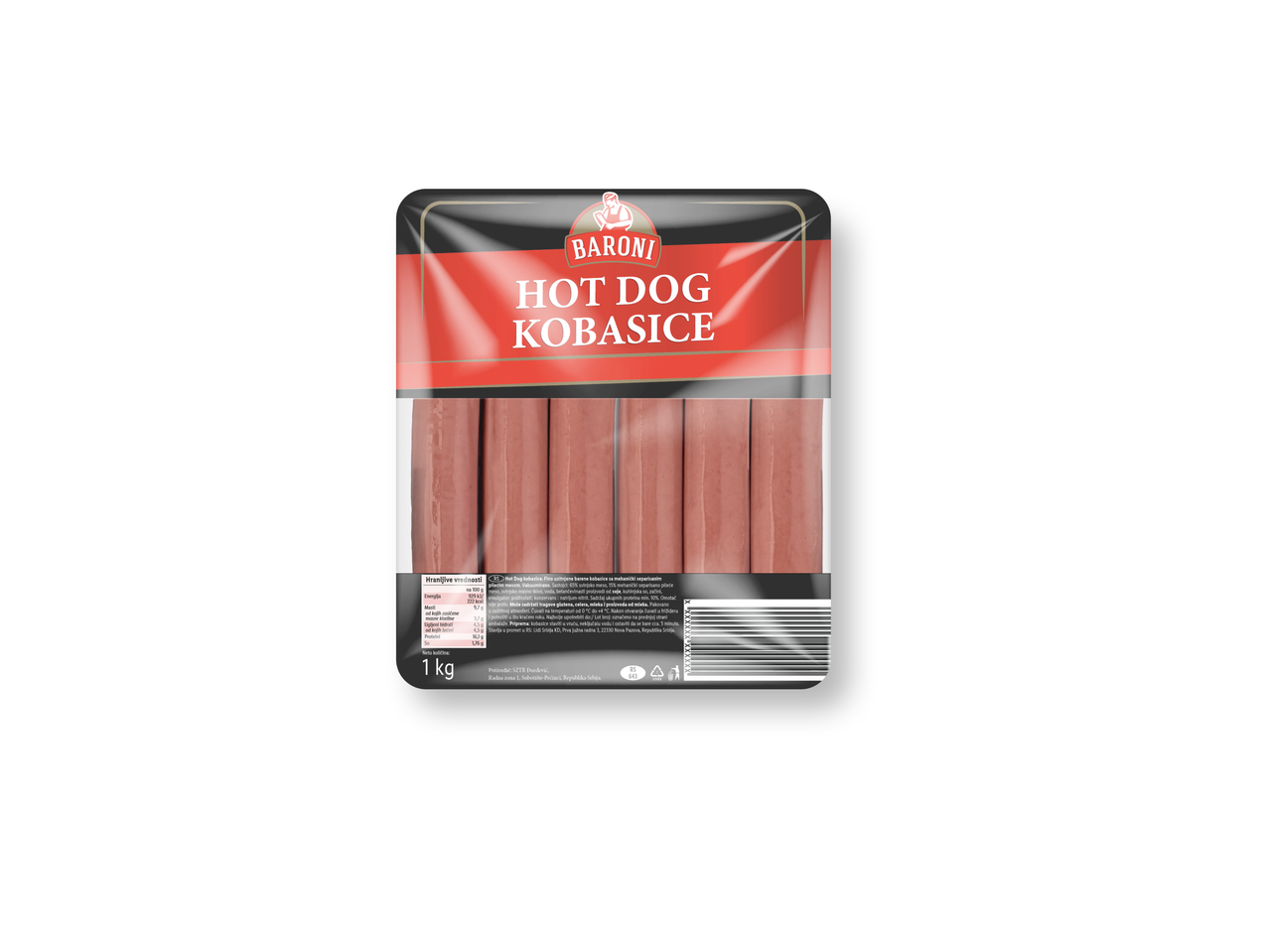 Pakovanje Baroninih hot dog kobasica od 1 kg.