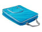 A bright blue portable storage bag with a handle.