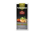 En pakke Jensens Pulled Chicken med tilberedningsinstruktioner og vægt.