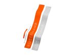 Two resistance bands, one orange and one grey, with exercise illustrations.