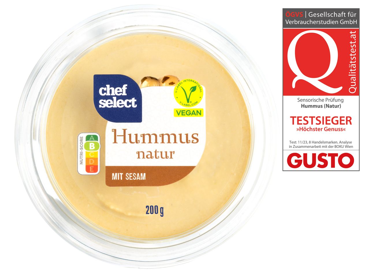 Chef Select Natur Hummus, vegan, 200 g, Qualitätsauszeichnung.