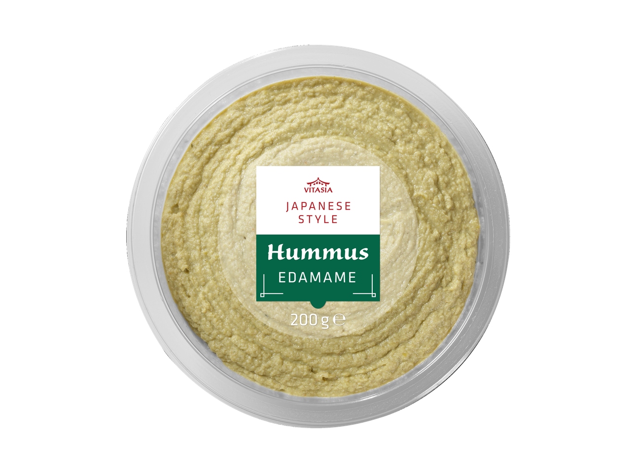 Vitasia japāņu stila edamame humuss 200g iepakojumā.