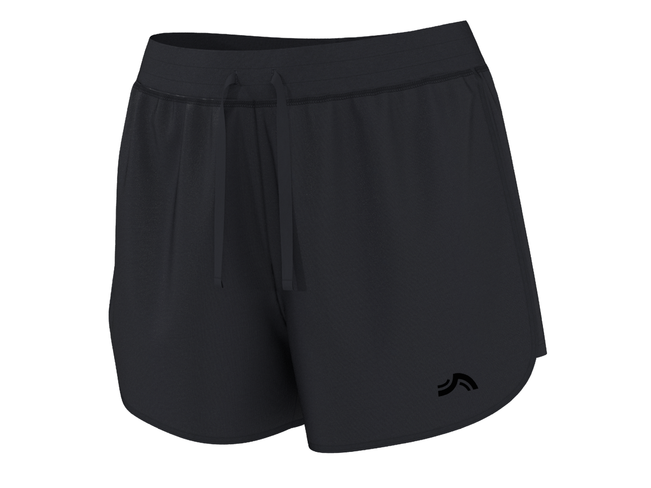 Дамски спортни шорти в тъмносив цвят с връзки на талията и малко лого