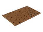 Brown coir doormat with black polka dots and a black umbrella and 'home' design.